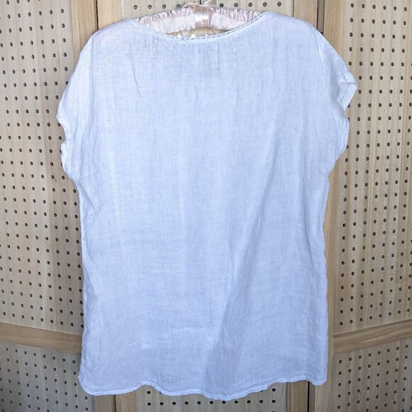 Alessia Pacini white linen blouse with cap sleeves and lace cut-outs - Picture 2 of 10